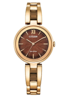 CITIZEN 星辰錶 現代風格光動能腕錶(EM0809-83X)-28mm-咖啡面鋼帶