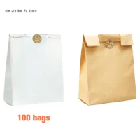 E8BD Large Capacity Kraft Paper Bags with Transparent Window Bread Packaging Bags Paper Bag for Food Snacks Cookie Coffee