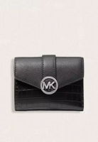 Michael Kors Michael Kors Carmen Medium Crocodile Embossed Tri-Fold Envelope Wallet Black