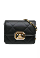 Chanel 二手香奈兒菱格紋小牛皮鑲鑽鏈條卡包