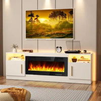 Fireplace TV Stand Entertainment Center with 36" Fireplace, 70" Wooden TV Stand for TVs Up to 80", TV Console &amp; Storage Cabinet