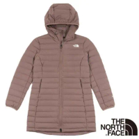 【The North Face】女新款 防風防潑水長版連帽羽絨外套.適登山健行/7QW8-EFU 灰褐色