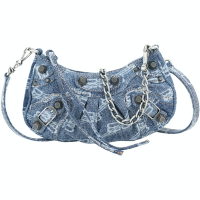BALENCIAGA 巴黎世家  Le Cagole 字母老花牛仔布迷你可頌包(藍色/雙背帶)