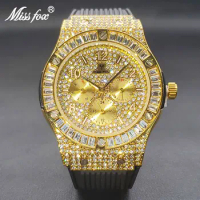 Men's Sports Watches Gold Luxury Design Waterproof Big Man Quartz Watch Ice Drop Dial Chronograph Wristwatches Dropshipping