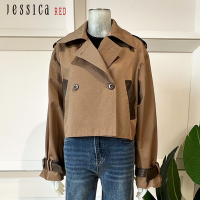 JESSICA RED - 時尚帥氣百搭肩章短版風衣外套R35010（咖）
