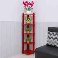 Rak Bunga Sudut 5 susun/Rak bunga pojok lantai/Rak bunga kayu Tinggi 120 cm MERAH