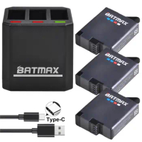 Batmax For GoPro Hero 8 Hero 7 hero 6 hero 5 Black Li-ion Battery Accessories + USB Triple Charger with Type C Port