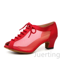 2021 new latin dance shoes show dance shoes low heel soft bottom suede cha cha dance boots mesh salsa dance shoes