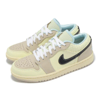 【NIKE 耐吉】休閒鞋 Wmns Air Jordan 1 Low SE 女鞋 男鞋 椰奶色 黑 AJ1 編織格紋(HQ3440-101)