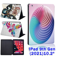 Tablet Case for Apple iPad 10.2 inch 9th Generation 2021 PU Leather Funda Flip Stand Cover with 3D and Butterfly + Free Stylus