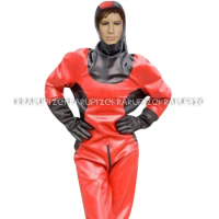 Red And Black Fireman Sexy Latex Catsuit With Gloves Rubber Bodysuit Overall Zentai Body Suit Plus Size LTY-0274