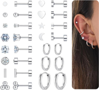 Hypoallergenic Flat Back Earrings for Women Men Stainless Steel Stud Hoop Earrings for Multiple Pier