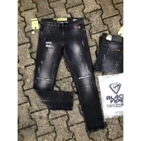 Celana jeans panjang sobek rucas 2 bahan denim Bajatex/celana jeans panjang sobek Bikers Black baron