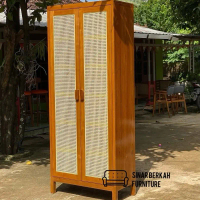 Almari jati mix rotan, almari jati, almari 2 pintu