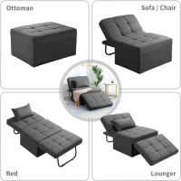 Sofa Bed, 4 in 1 Multi-Function Folding Ottoman Breathable Linen Couch Bed with Adjustable Backrest Modern Convertible Chair