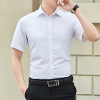 2024 Summer Men's Slim Solid Color Short Sleeve Shirt Business Casual White Shirt Male Brand Large Size 5XL Classic Style
