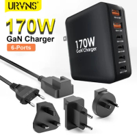 URVNS 170W USB C Wall Charger, GaN 6-Port USB-C Laptop Fast Charging Station PD 100W PPS45W for MacBook iPhone Samsung S23/22/21