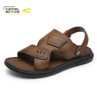 Camel Active 2023 New Men's Shoes Comfortable Breathable Genuine Leather Outdoor Beach Sandals Lightweight Rubber Sole DQ120080