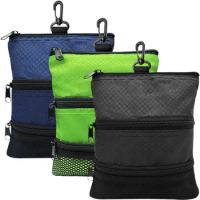 New Upgrade Multi Pocket Golf Tee Pouch with Zipper and Clip Hook To Bags Durable Nylon Valuables Holder for Men Women