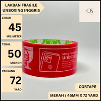 Cortape Lakban Fragile With Unboxing Bhs Inggris Merah / 45mm x 72 yard