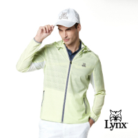 【Lynx Golf】男款素面山貓織標輕量網狀透氣可拆式連帽長袖外套-淺黃色