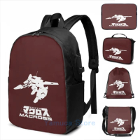 Funny Graphic print Macross Gerwalk USB Charge Backpack men School bags Women bag Travel laptop bag