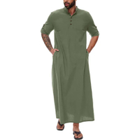 JGYRamadan pakaian Muslim lelaki jubah lengan panjang Henley baju pakaian doa Kaftan islam Abaya arab gaun panjang Thobe RobeKIH