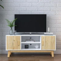 TV Stand Mid-Century Wood Modern Entertainment Center Adjustable Storage Cabinet TV Console for Living Room , White &amp; Oak