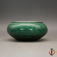 晚清民國豇豆紅釉 綠釉筆洗 水淺 古玩陶瓷古董瓷器仿古老貨收藏