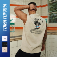 TOMATOPAPA夏季原創新款夏威夷坎肩字母背心男運動健身無袖T恤潮