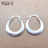 WQQCR 24X28MM Smooth Large Personality Super Large Circle Earrings Square Women Fashion 925 Silver Jewelry Bijoux Fashion t
