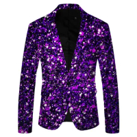 3D Sequin Embellished Blazer Jacket Men Nightclub Prom Suit Coats Mens Costume Homme Stage Clothes For singers