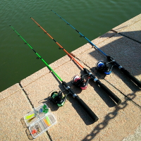 1.2m1.5米路亞竿套裝 新手結實釣魚竿實心玻璃鋼釣竿兒童魚竿彩色