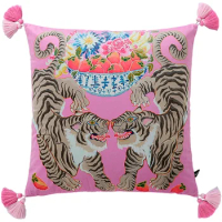 Retro Tiger Pillows Pink Blue Cushion Case Luxury Velvet Decorative Pillow Cover For Sofa 45x45 50x50 60x60 Home Decorations