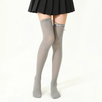 Lolita Style Ribbon Bow Stockings JK Solid Color Bow Tie Girls Long Socks Pure Lovely Black White Kn