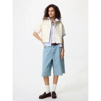 UNIQLO Denim Boxy Shirt Half Sleeve Kaos Boxy Denim Unisex L 30 NATURAL
