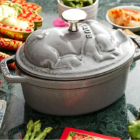 Platinum Gray Pig Shaped Pot Cover Design 17cm Cast Iron Pot, Uncoated Stew Pots, Household Enamel Pot Cookware Fish Cake Pots