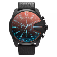 DIESEL Jam Tangan Pria Diesel Mega Chief DZ4323 Chronograph Men Black Dial Black Leather Strap