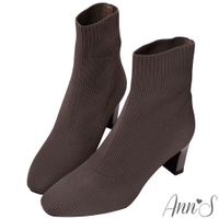 Ann’S筷子腿3.0美度再升級!貼腿彈力飛織微方頭扁跟瘦小腿襪靴-可可