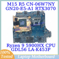 CN-06W7NY 06W7NY 6W7NY For DELL M15 R5 With Ryzen 9 5900HX CPU LA-K453P Laptop Motherboard GN20-E5-A1 RTX3070 100% Tested Good