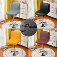 Pu Leather Bar Stool Chair Cover Stretch Short Back Chairs Slipcovers Solid Color Elastic Dining Chairs Covers for Hotel Banquet