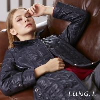 LUNG-L林佳樺-藍色鋪棉電繡格紋長版長袖外套LN48C50