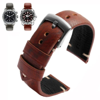 20mm 22mm Vintage Cowhide Leather Watch Strap for Hamilton Citizen Tudor Omega Watchband Butterfly Buckle Bracelet Gray Brown