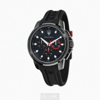 【MASERATI 瑪莎拉蒂】MASERATI手錶型號R8851123007(黑色錶面黑錶殼深黑色矽膠錶帶款)