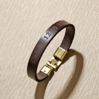 Custom Name Leather Bracelet for Men Personalized Stainless Steel Adjustable Couple Bracelet Bangle Gift Men's Family Bracelet