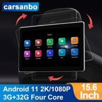 Carsanbo Android 11 15.6 Inch Headrest Monitor Rear seat TV Airplay 4K Touch Screen With Front Camera 4G Wifi rotatable 3G+32G