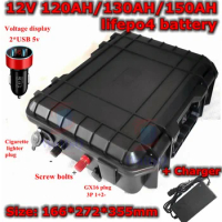 12V 120Ah 130Ah 150Ah waterproof lithium Lifepo4 battery BMS 4S 12.8V for Solar Energy storage Go Cart +20A Charger