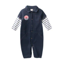 【baby童衣】任選 假兩件仿牛仔工作服連身衣 47121(深藍)