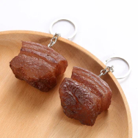Creative Simulation Braised Pork Food Keychain Chinese Food Model Pendant Car Keyring Bag Backpack Charms Fun Jewelry Gifts