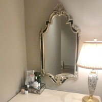 歐式復古金色浴室鏡化妝鏡衛生間洗手臺壁掛衛浴鏡雕花做舊梳妝鏡